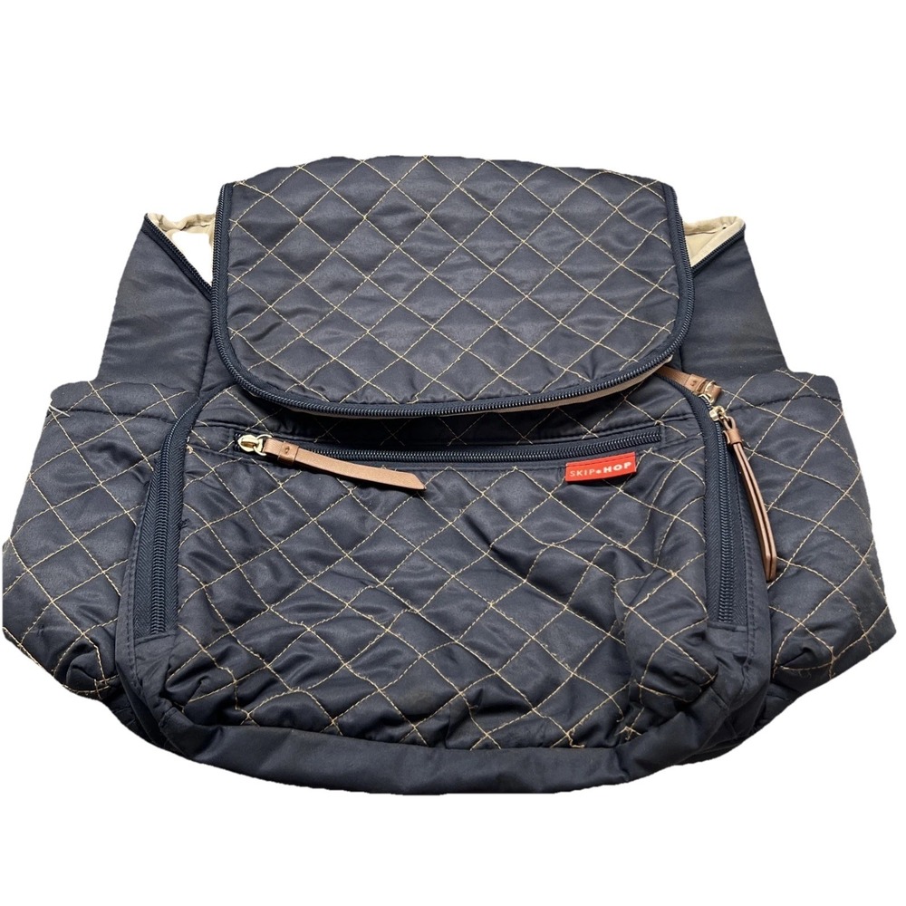 Skip Hop Diaper Bag Backpack Navy Blue Multiple Pockets Travel Lined‎ Zippers